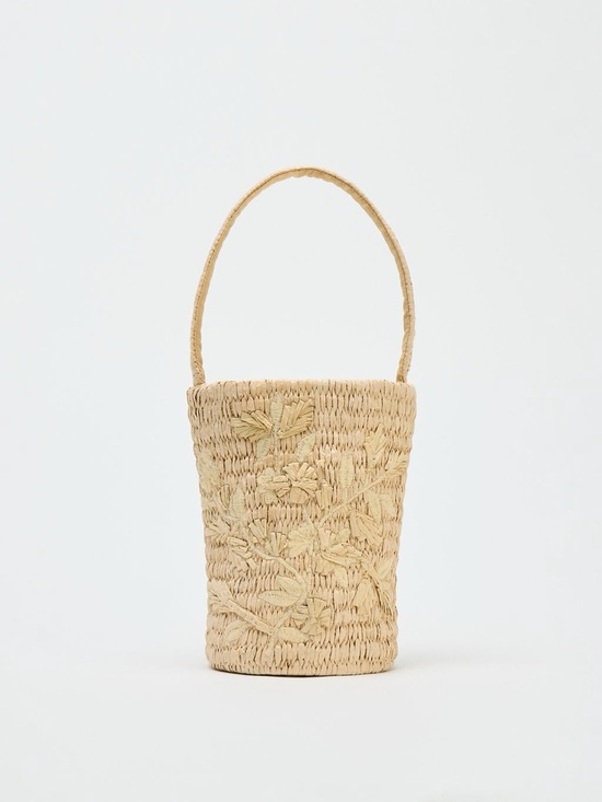 Zara Handbags - Zara Woven Straw Bucket Bag with Floral Embroidery
